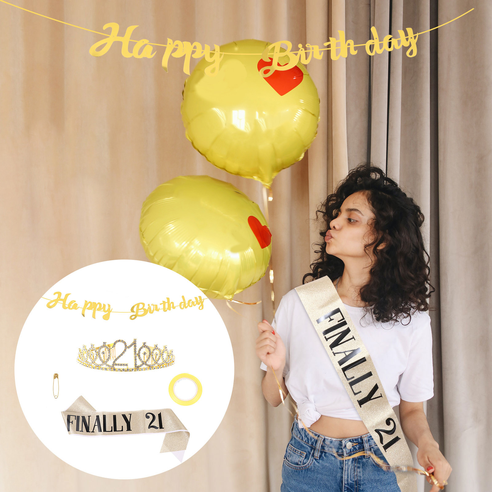 1Set Birthday Crown Glitter Ba - Birthday Sash Glitter recension och pris