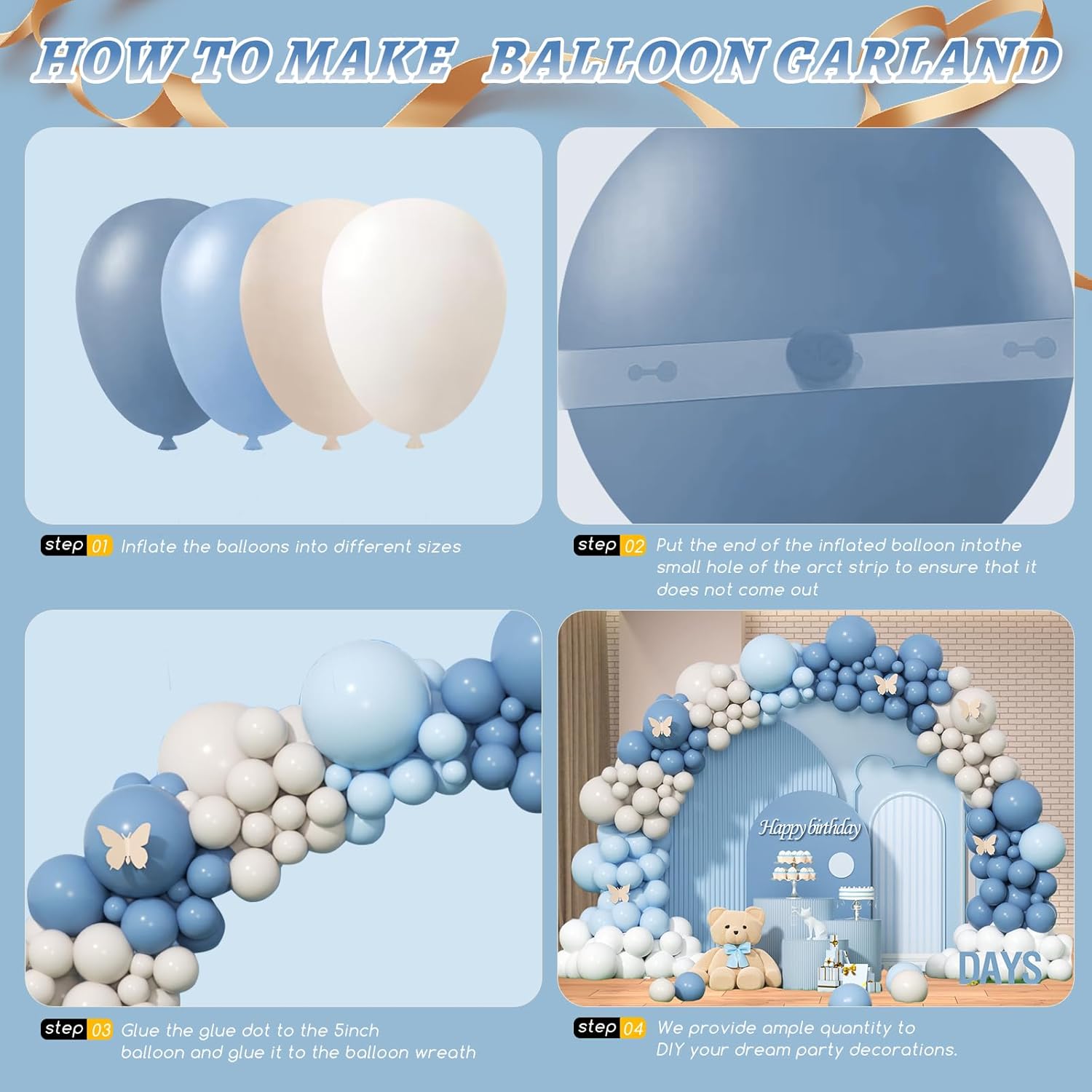 Dusty Blue Sand White Latex Ba - Balloon Arch Kit recension och pris